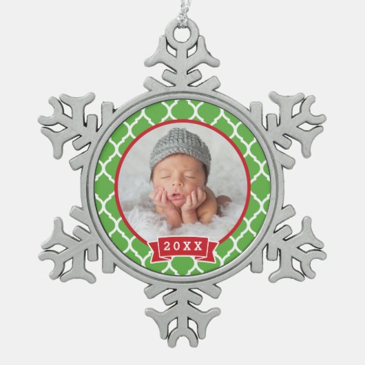 パーソナライズされた写生まれたばかりの真オーナメント スノーフレークピューターオーナメント (正面)
