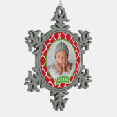 パーソナライズされた写生まれたばかりの真オーナメント スノーフレークピューターオーナメント (左)