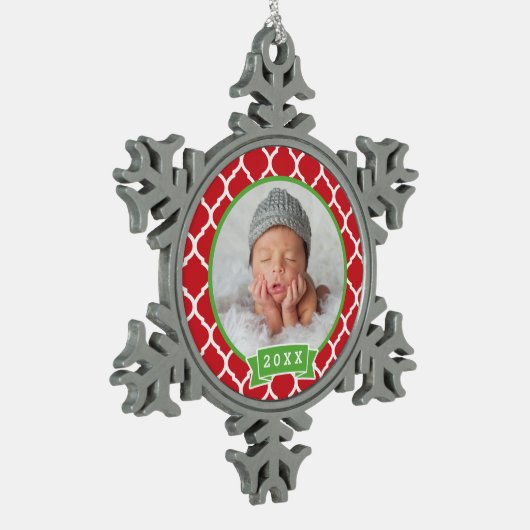 パーソナライズされた写生まれたばかりの真オーナメント スノーフレークピューターオーナメント (左)