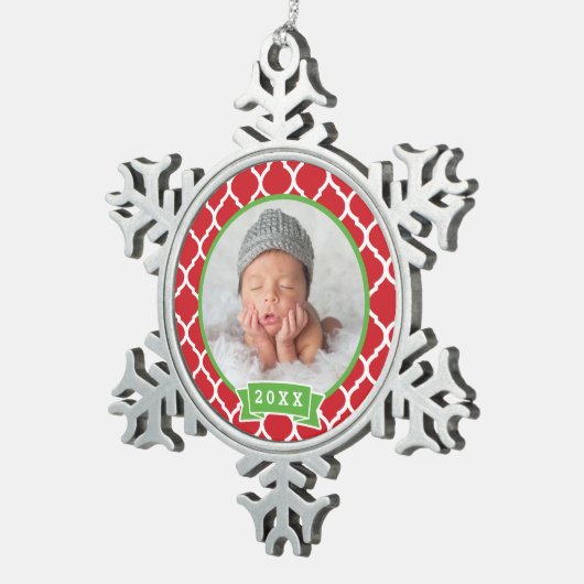 パーソナライズされた写生まれたばかりの真オーナメント スノーフレークピューターオーナメント (右)
