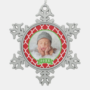 パーソナライズされた写生まれたばかりの真オーナメント スノーフレークピューターオーナメント