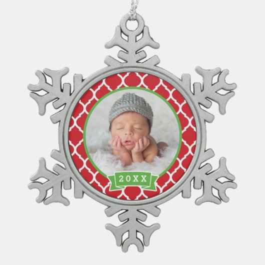 パーソナライズされた写生まれたばかりの真オーナメント スノーフレークピューターオーナメント (正面)