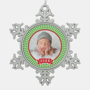 パーソナライズされた写生まれたばかりの真オーナメント スノーフレークピューターオーナメント