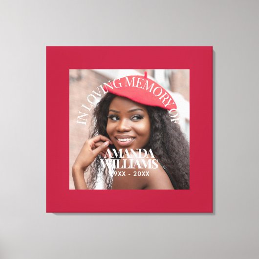 パーソナライズされた写真とテキストの追悼 赤 キャンバスプリント (正面)