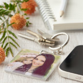 パーソナライズされた写真と文字 |名前と日付キーチャ キーホルダー (正面右)