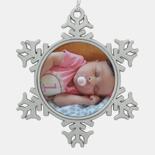 パーソナライズされた写真のクリスマスオーナメント　メモリアル スノーフレークピューターオーナメント (正面)