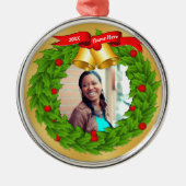 パーソナライズされた写真クリスマスツリーオーナメント メタルオーナメント (正面)