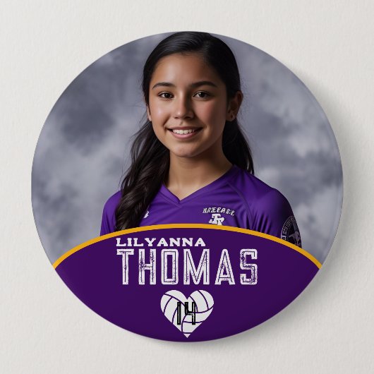 パーソナライズされた写真バレーボールのプレイヤー名番号 缶バッジ (正面)