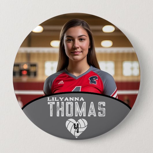 パーソナライズされた写真バレーボールのプレイヤー名番号 缶バッジ (正面)