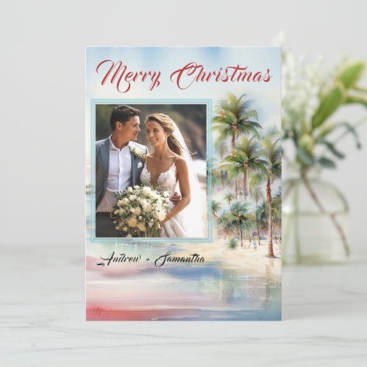 パーソナライズされた写真ビーチクリスマスカード 招待状 (スタンド正面)