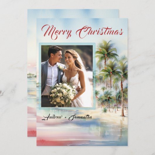 パーソナライズされた写真ビーチクリスマスカード 招待状 (正面/裏面)