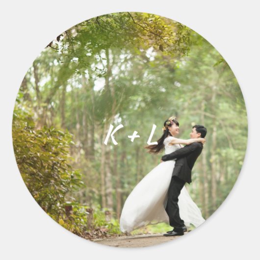 パーソナライズされた写真モノグラ結婚ム ラウンドシール (正面)