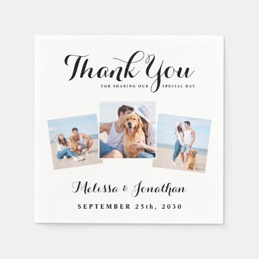 パーソナライズされた写真ユニーク3結婚枚 スタンダードカクテルナプキン (正面)