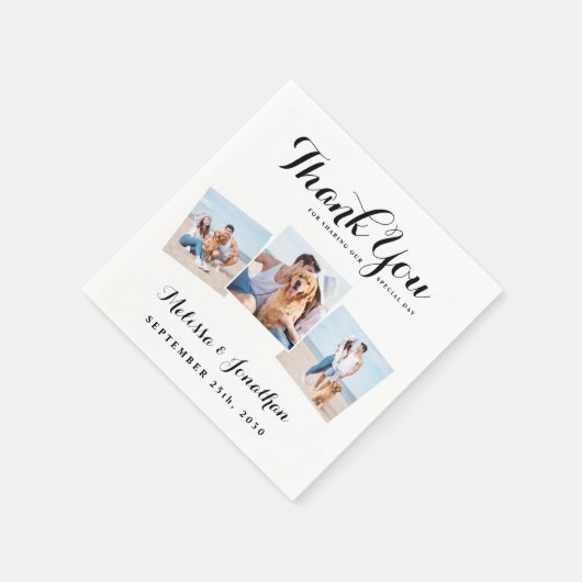 パーソナライズされた写真ユニーク3結婚枚 スタンダードカクテルナプキン (角)