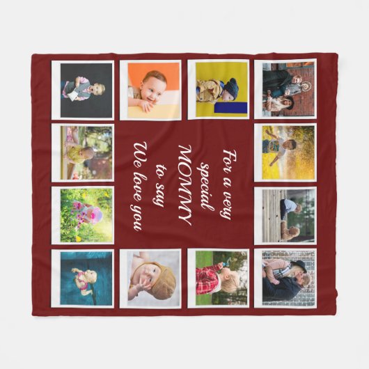 パーソナライズされた写真付き四角モダン色 フリースブランケット (正面(横))