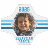 パーソナライズされた写真保存数々の青ストライプ サッカーボール (フラット)