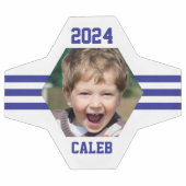 パーソナライズされた写真保存王室の青ストライプ サッカーボール (フラット)