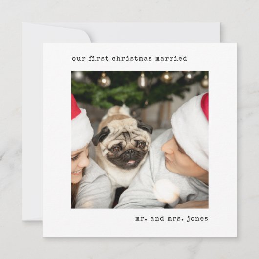 パーソナライズされた写真初めてのクリスマス結婚した シーズンカード (正面)