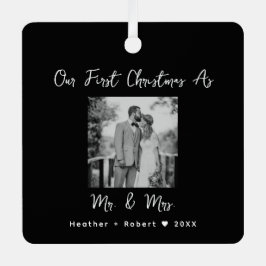 パーソナライズされた写真初めてのクリスマス結婚した メタルオーナメント