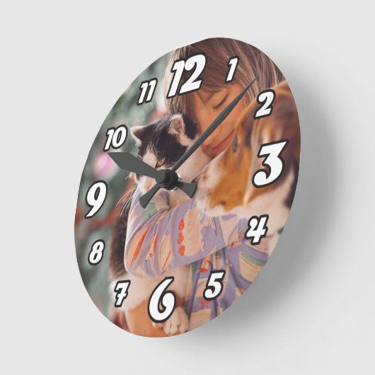 パーソナライズされた写真名大時計 ラウンド壁時計 (傾斜)