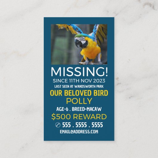 パーソナライズされた写真恋しく思撮り失ったPet Card 名刺 (裏面)