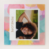 パーソナライズされた写真明カラフルるい水色名 ジグソーパズル (横)