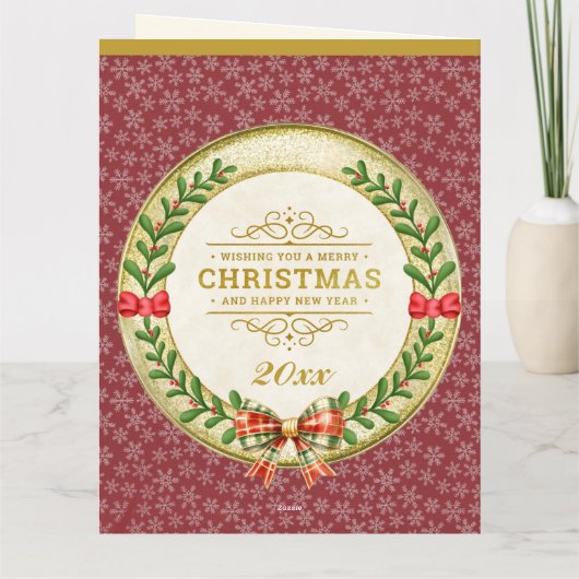パーソナライズされた写真枠とクリスマスリース カード (裏面)