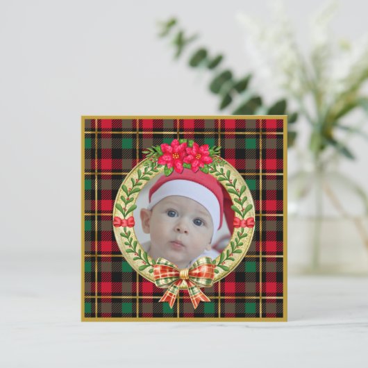 パーソナライズされた写真枠とクリスマスリース カード (スタンド正面)