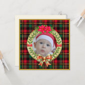 パーソナライズされた写真枠とクリスマスリース カード (正面/裏面インサイチュ)