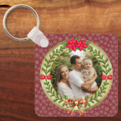 パーソナライズされた写真枠とクリスマスリース キーホルダー (正面)