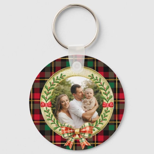 パーソナライズされた写真枠とクリスマスリース キーホルダー (正面)