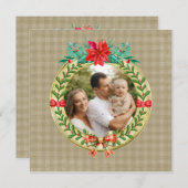 パーソナライズされた写真枠とクリスマスリース シーズンカード (正面/裏面)