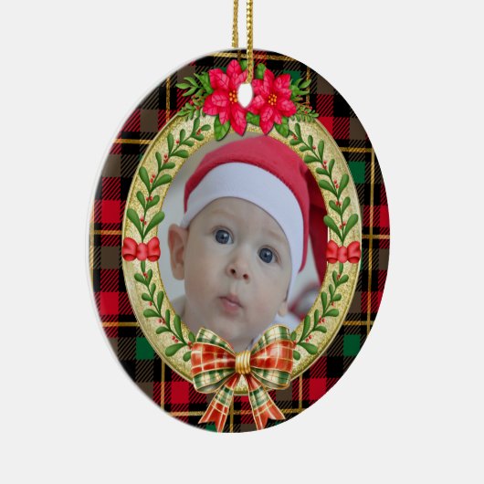 パーソナライズされた写真枠とクリスマスリース セラミックオーナメント (右)