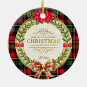 パーソナライズされた写真枠とクリスマスリース セラミックオーナメント (裏面)