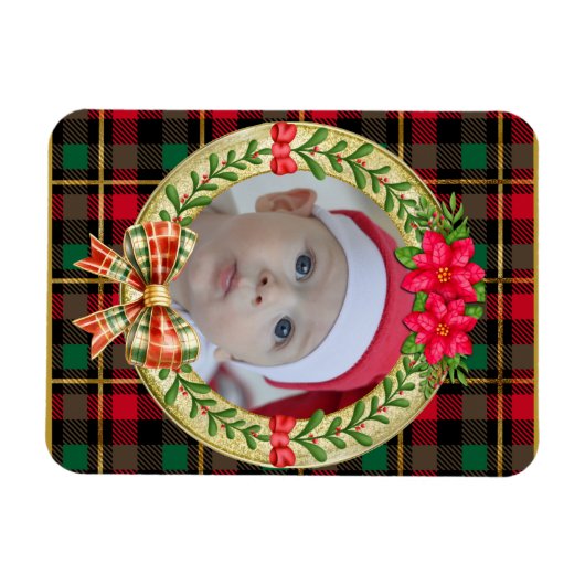 パーソナライズされた写真枠とクリスマスリース マグネット (横)