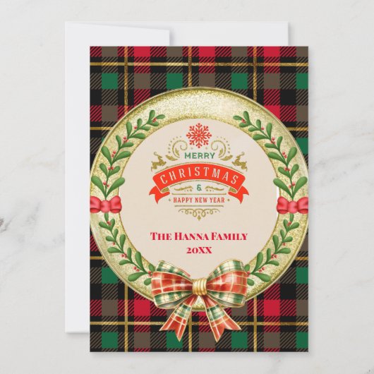 パーソナライズされた写真枠とクリスマスリース 招待状 (裏面)