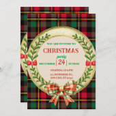 パーソナライズされた写真枠とクリスマスリース 招待状 (正面/裏面)
