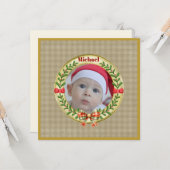 パーソナライズされた写真枠とクリスマスリースC カード (正面/裏面インサイチュ)