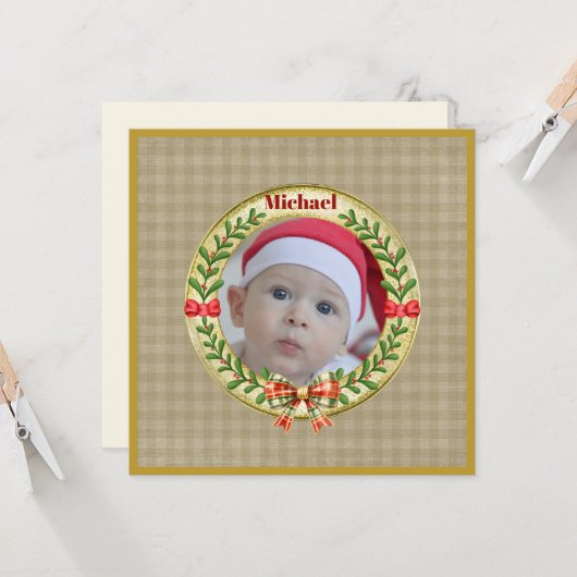 パーソナライズされた写真枠とクリスマスリースC カード (正面/裏面インサイチュ)