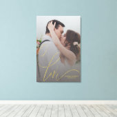 パーソナライズされた写真結婚金ゴールド愛書道 キャンバスプリント (インサイチュ (ウッドフロア))