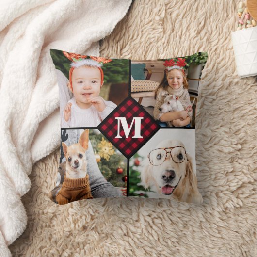 パーソナライズされた写真赤バッファロープライドMonogram クッション (ブランケット)