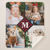 パーソナライズされた写真赤バッファロープライドMonogram シェルパブランケット (正面)