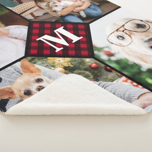 パーソナライズされた写真赤バッファロープライドMonogram シェルパブランケット (3/4)