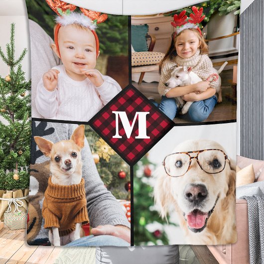 パーソナライズされた写真赤バッファロープライドMonogram フリースブランケット