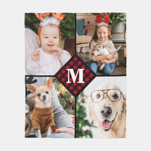 パーソナライズされた写真赤バッファロープライドMonogram フリースブランケット (正面)