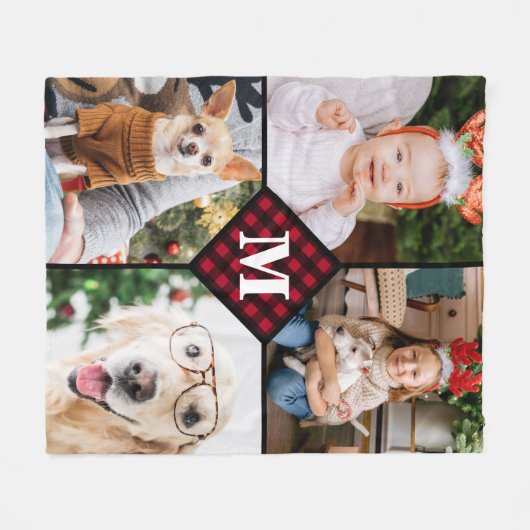 パーソナライズされた写真赤バッファロープライドMonogram フリースブランケット (正面(横))