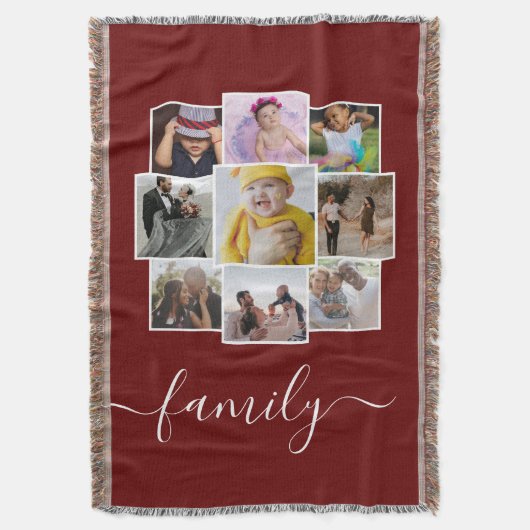 パーソナライズされた写真9枚と文字コラージュ家族 スローブランケット (正面縦)