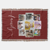 パーソナライズされた写真9枚と文字コラージュ家族 スローブランケット (正面)