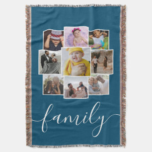 パーソナライズされた写真9枚と文字コラージュ家族 スローブランケット
