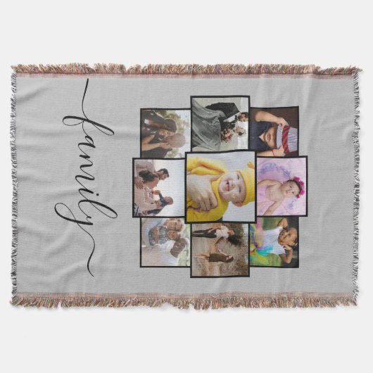 パーソナライズされた写真9枚と文字コラージュ家族 スローブランケット (正面)